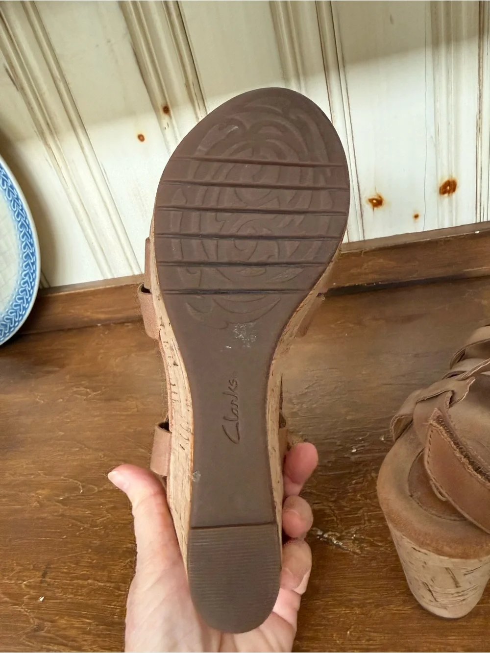 Clark’s Artisan Women's Tan Cork Wedge Sandals - Strappy Comfort size 8